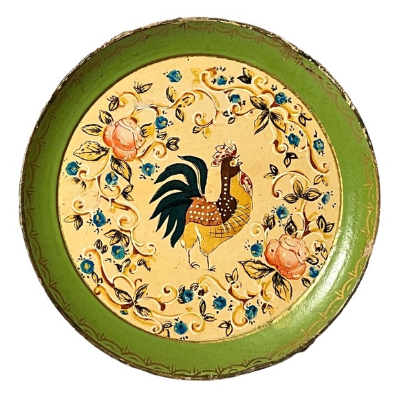 ISCO Vintage hand painted Rooster Paper Mache Alcohol Proof Plate - Picture 1 of 4